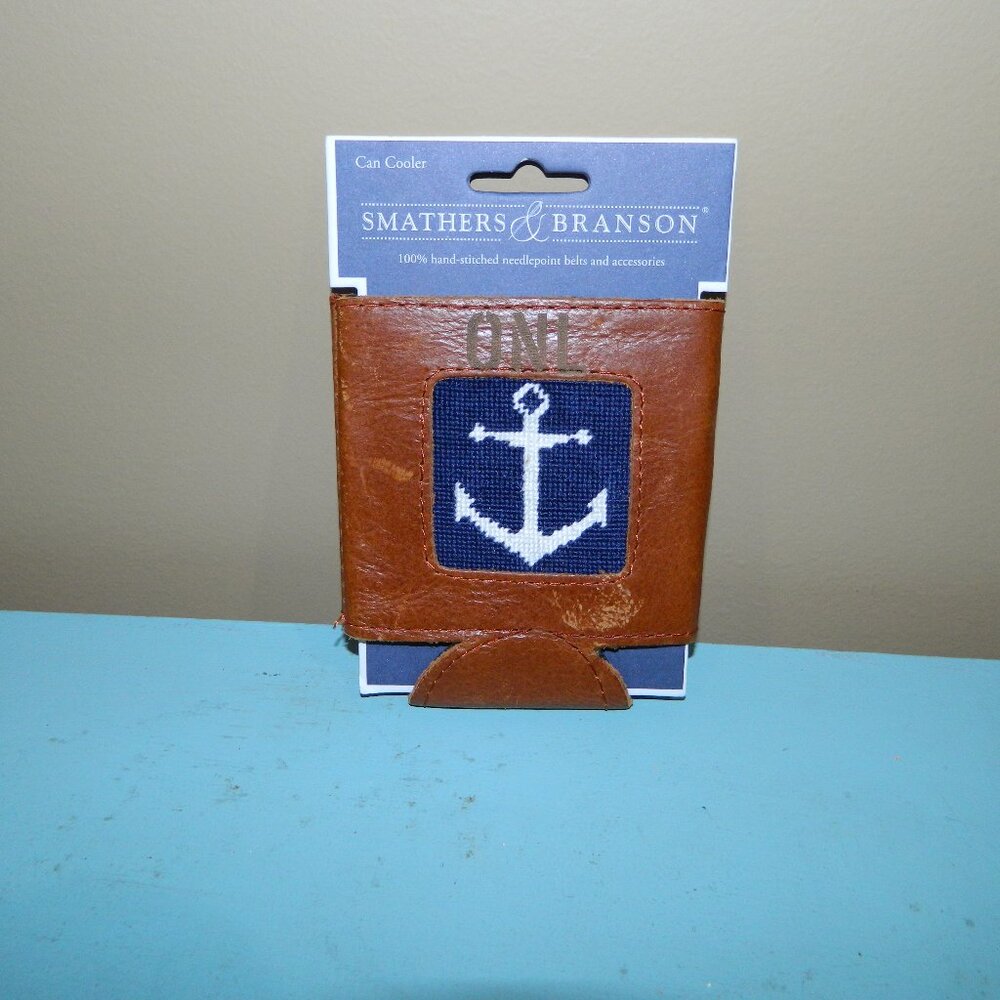 Smathers & Branson Anchor Needlepoint Leather Can Cooler "ONL" (C-28) READ